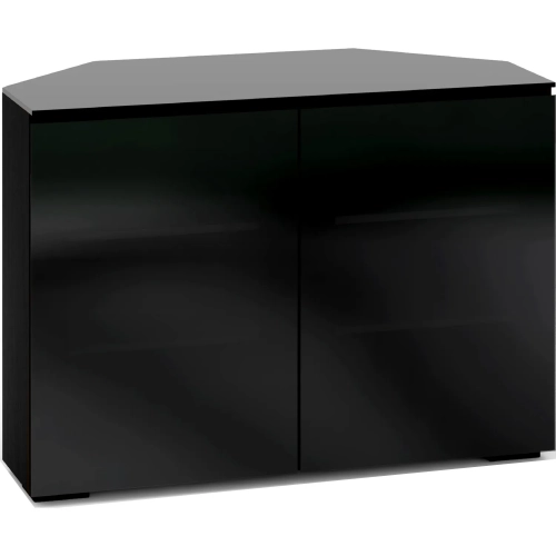 Oslo 221CR 44" Corner TV Stand Cabinet in Black Oak with Smoked Black Glass Doors & Top